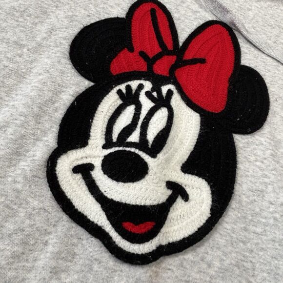 DISNEY Minnie Mouse Crochet Appliqué Hoodie Sweatshirt Heather Gray - Picture 2 of 7